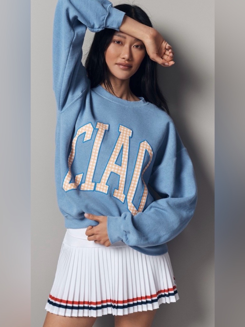 Anthropologie Ciao Oversized Graphic Sweatshirt Blue Size L